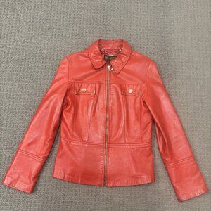 Vintage St Johns Jacket XS Smooth Red Leather Short Fitted Zip Up Distressed